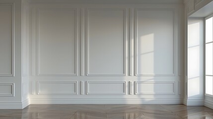 Fototapeta premium White Wall with Classic Moldings and Hardwood Floor