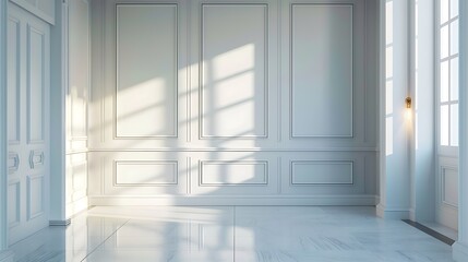 Fototapeta premium White Interior with Classic Molding and Sunlight