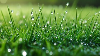  Raindrops on a vibrant green lawn
