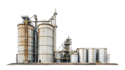 Storage tanks and silos on transparent background