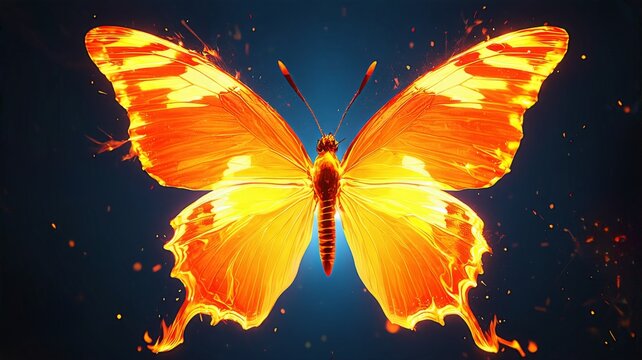 Fiery Butterfly Illustration with Glowing Wings and Dark Background