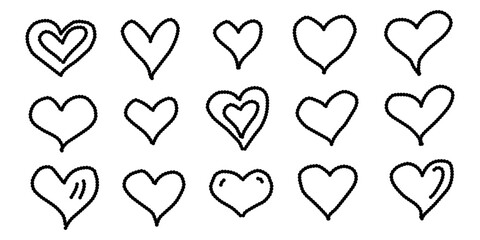 set of hand-drawn doodle heart vector illustration