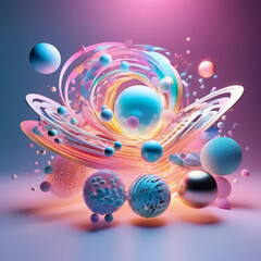 Abstract 3D Shapes with Mesmerizing Holographic Effects. Floating Holographic 3D Forms in Space