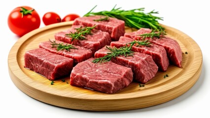 Fototapeta premium Deliciously prepared beef cubes with fresh herbs ready to be savored
