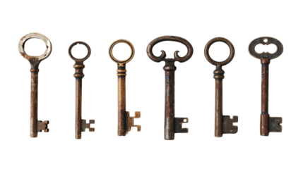 Old keys on transparent background