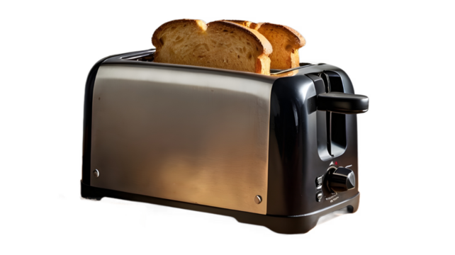 toaster with bread slices isolated on transparent png, breakfast toast kitchenware, electric kitchenware
