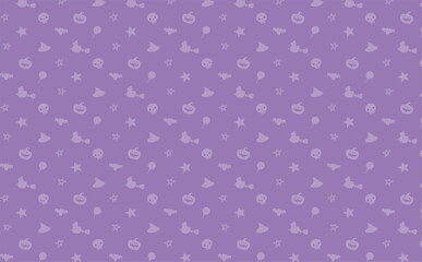 紫色の背景にシンプルなハロウィンシルエットが並ぶシームレスパターン・模様・柄の素材