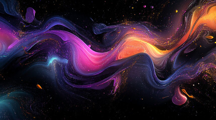 Abstract swirling colors with gold flecks on a dark background.