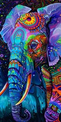 Fototapeta premium An abstract illustration of an elephant with vibrant colors and swirling pattern.