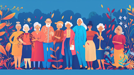 Create a heartfelt visual for International Day for the Elderly, celebrating the wisdom, contributions, and experiences of older adults through warm imagery and messages