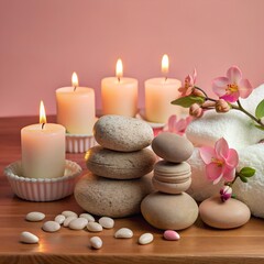 Obraz premium spa, soft towels, aroma oils, massage stones
