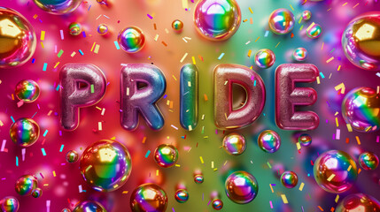 Pride Celebration Balloons on Rainbow Background 