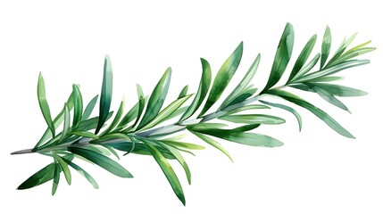 Obraz premium Detailed Watercolor of Rosemary Sprig with Lush Green Needles