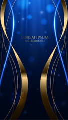 golden curve lines and blue glowing lines and light rays modern and creative luxury digital abstract wallpaper,vector illustration elegant award banner and cover design.