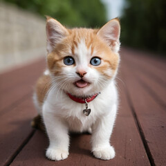 Fototapeta premium cat on redwood walk