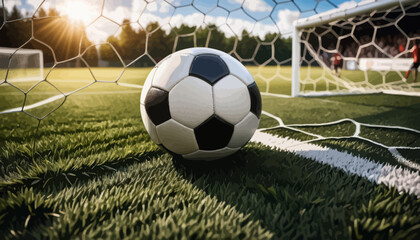 Soccer Ball on Grass with Net