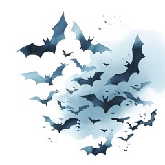 Fototapeta premium Watercolor of Bats Flying in Different Directions Against Twilight Sky