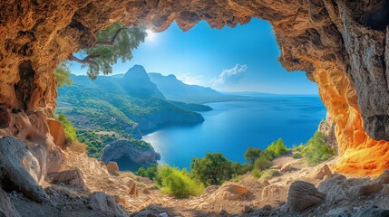 Majestic Moni Oikonomou Sinkhole in Greece Bathed in Sunlight - Minimalist Mediterranean Beauty