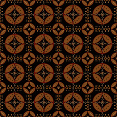 Batik Kawung, Indonesian Javanese batik with floral seamless pattern, Vector Background.