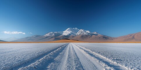 AI generated Altiplano Bolivia. Expansive view of the Altiplano with its vast salt flats, crystal clear skies, and the distant Andean mountains