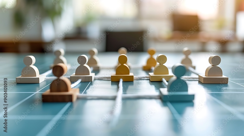 Poster building connections: a strategic overview of team collaboration using wooden figures and visual net