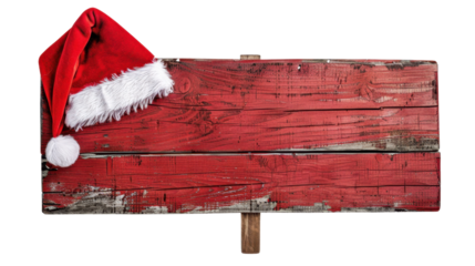 Red wooden Christmas sign board on transparent background