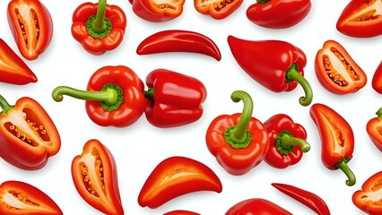 Red bell peppers isolated on white background.