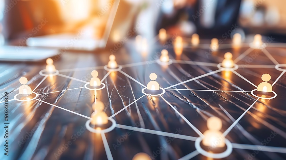 Poster building connections: a strategic overview of team collaboration using wooden figures and visual net