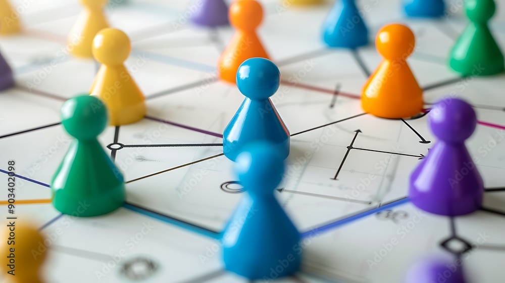 Poster building connections: a strategic overview of team collaboration using wooden figures and visual net