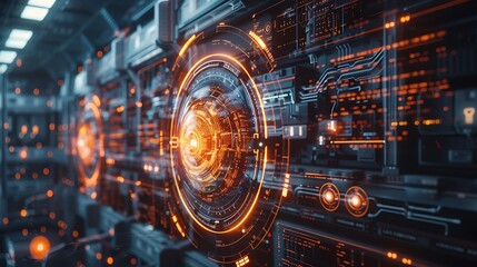 An advanced quantum computing setup with a glowing core and detailed data visualizations, in a futuristic lab with ambient lighting and sleek design elements. Created using: high-resolution camera,