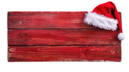 Red wooden Christmas sign board on transparent background