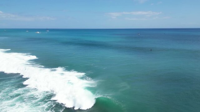Waves breaking at Ala Moana Bowls in Waikiki area of Honolulu on Oahu, Hawaii. 
