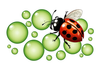 Fototapeta premium Ladybug on a green bubble background