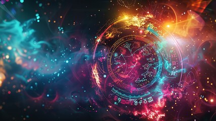 Obraz premium Abstract Cosmic Circle with Symbols and Lights