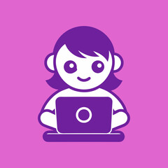 Child working on laptop vector art illustration