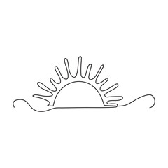 One line sun with cloud sketch. Continuous doodle art drawing, creative linear weather icon isolated. 