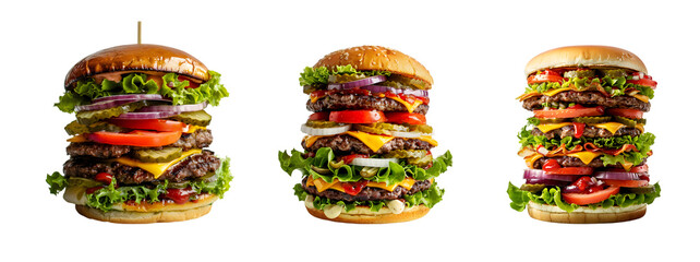 Cheeseburger with fresh vegetables on a transparent background