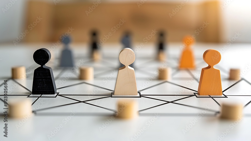 Poster building connections: a strategic overview of team collaboration using wooden figures and visual net