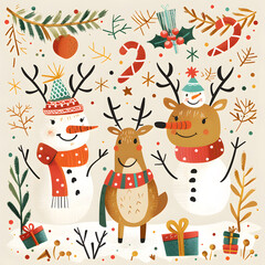2D illustrated New Year card in a cute graphic style