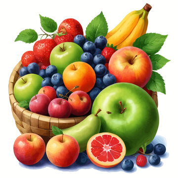 Fresh Fruit Basket with Apples, Blueberries, Strawberries and Bananas