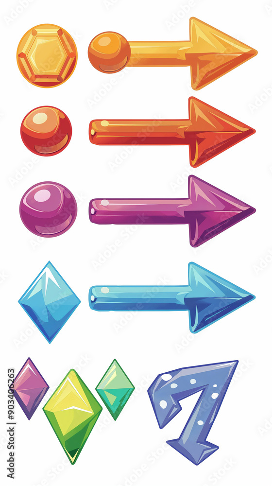 Poster seamless sprite sheet of arrow buttons for menu in endless runner game on white background