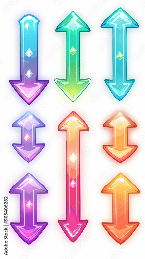 Poster seamless arrow button sprite sheet for endless runner menu game on white background