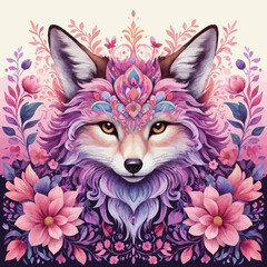 Obraz premium Fox with Flower Crown: A Vibrant and Whimsical Animal Portrait