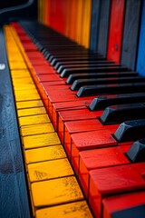 Obraz premium A close up of a colorful piano keyboard