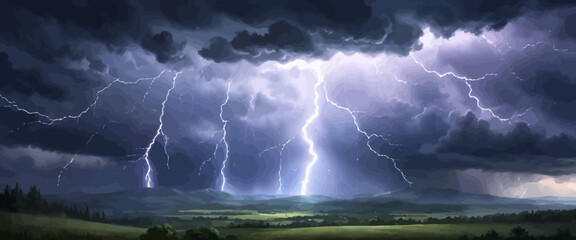 Dramatic Lightning Storm Over Mountains