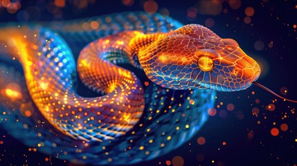 Futuristic Neon Snake with Bioluminescent Scales in Abstract Digital Art