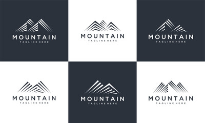 Collection of mountain vector logo templates made with lines