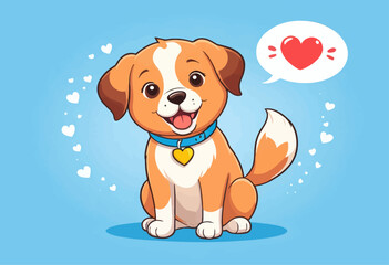 Fototapeta premium Cheerful Brown and White Dog with Heart Symbol