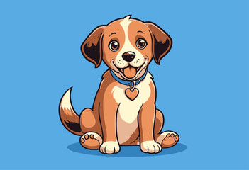Cheerful Brown and White Dog with Heart-Shaped Tag and Pink Paws