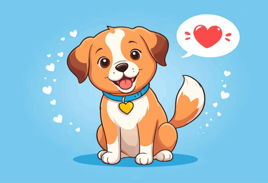 Cheerful Brown and White Dog with Heart Symbol